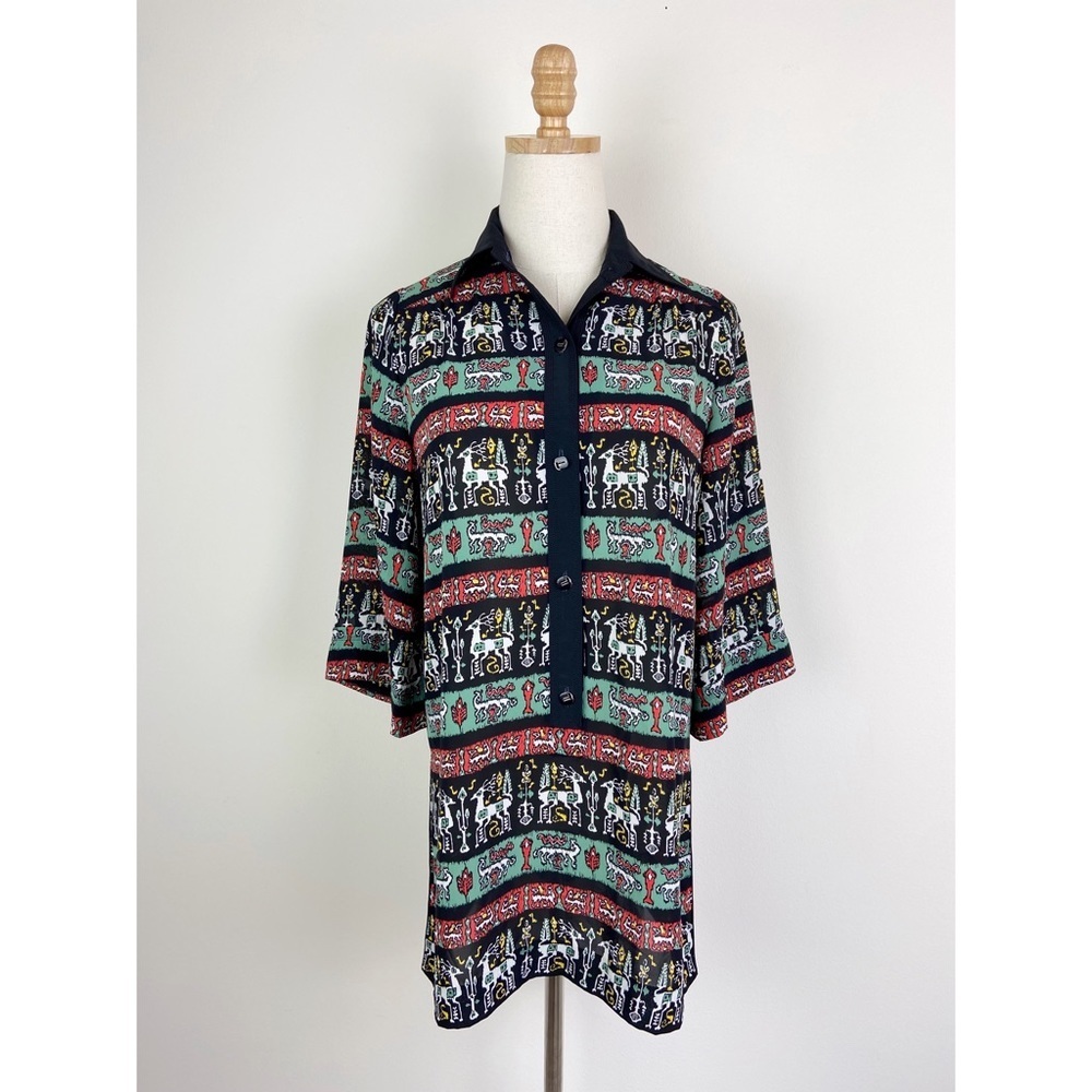 Tokyo Eve Vintage 70's Tribal Print Tunic Blouse